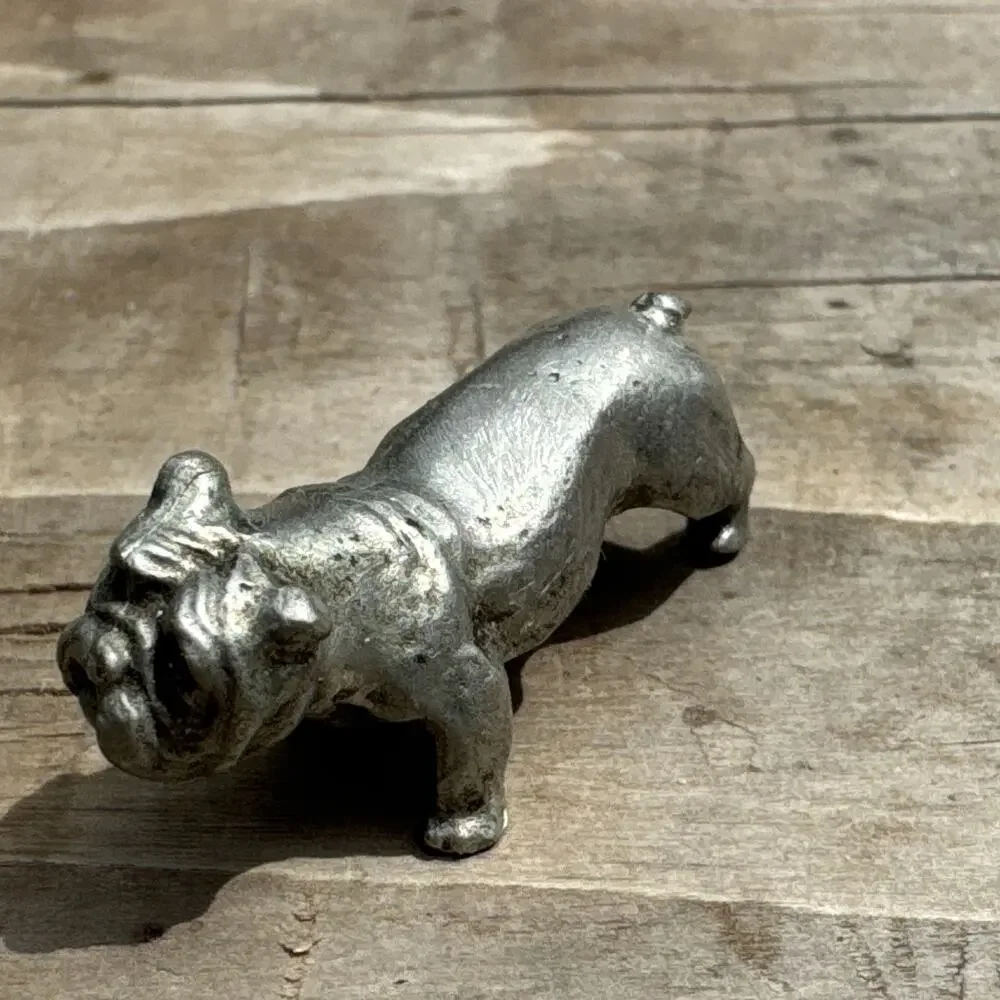 Vintage Solid Miniature Pewter Bulldog Figurine Signed Rawclif Pewter 1987